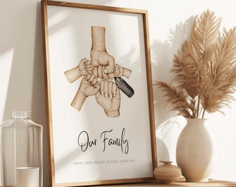 Family Fist Bump Print|Family Hands Print|Fathers|Mothers Day Gift|Present|New Dad|Mum Print|Personalised Family Gift|Family Hands|Pet Paw|