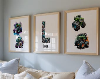 Personalised|Monster Truck Prints|Monster Truck Wall Art|Set of Prints|Car Decor|Car Prints|Truck Wall Art|Boys Wall Art|Posters|Play Room