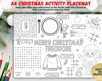 Personalised|Christmas Colouring|Worksheet|For Kids|Digital|Printed A4|Printable Placemat|Christmas Eve Box