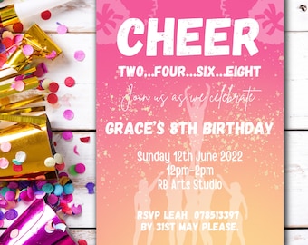 DIGITAL Cheerleading Birthday Party Invitations|Cheer Party Invites|Cheerleading Party Invitation|Digital Cheerleader Party Invite