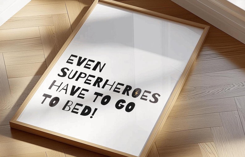 Even Superheroes have to go to bed print| Superhero Prints|Superhero Wall Decor|Superhero Posters|Flash|Lightning Bolt|Superhero Print| image 1