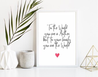 Mother Quote|Mum Quote|Mothers Day Quote|Mothers Day Print|Mothers Day Personalised Gift|Mother means the world quote print|Mums Gift