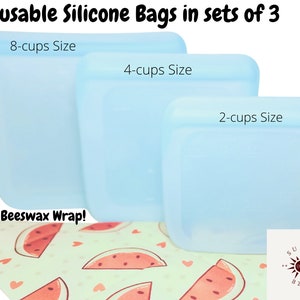 Reusable Platinum Silicone Food Bags set of 3 Blue