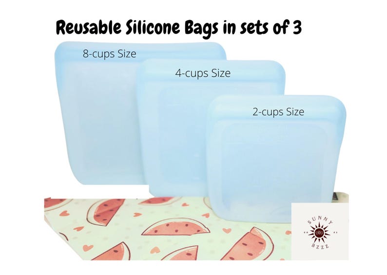 Reusable Platinum Silicone Food Bags set of 3 Blue Bild 2