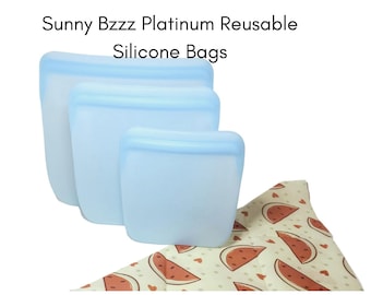 Bolsas reutilizables de silicona platino para alimentos, juego de 3 unidades, color azul.