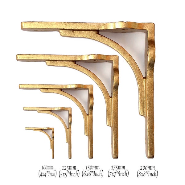 Pair of Gold Cast Iron Radiator Lug style heavy duty Shelf bracket    4" , 5",  6", 7", 8"