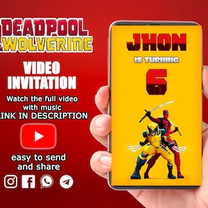 Dead Pool Geburtstagseinladung, Wolverine, Marvel Video Einladung, Deadpool Geburtstagseinladung, Geburtstagsparty digitale Einladungskarte