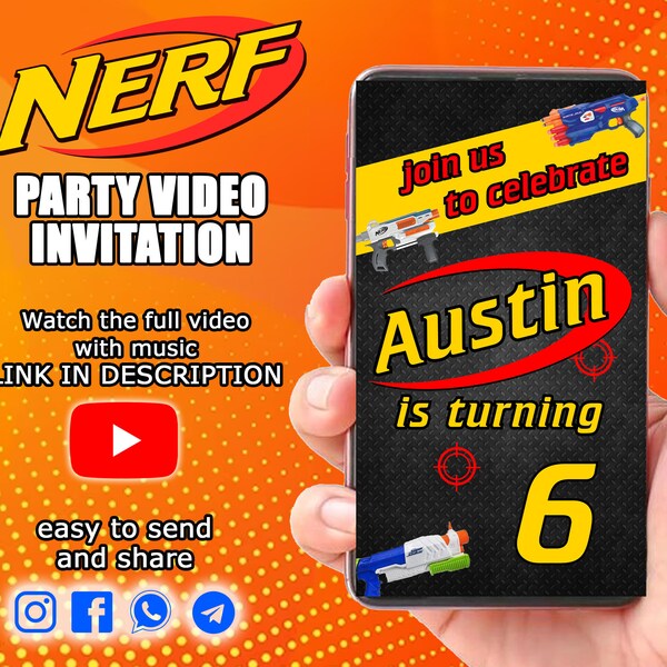 Dart Gun birthday invitation, Nerf Birthday Invitation, Gun War Invitation, Nerf Animated Invitation, Dart Gun War Party Invite, Dart Battle