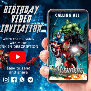 Avengers Birthday invitation, Superhero Birthday Invitation, Superhero invite, Superhero Birthday party video, Avengers birthday party