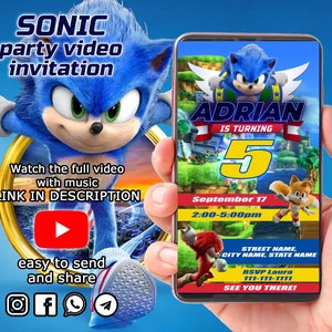 Sonic Birthday party invitation, Sonic the hedgehog Birthday Invitation, sonic and tails invite, sonic Birthday video, sonic birthday party