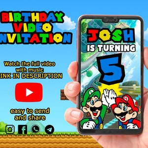 Convite animado do Super Mario, convite do Super Mario, cartão de convite do Super Mario, convite em vídeo do Super Mario, festa do Super Mario Kart