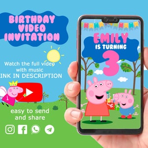 Peppa Pig Invitation, Peppa Pig Birthday Invitation, Peppa Pig Birthday Digital invitation, Peppa Pig Party invitation, Peppa Pig animated