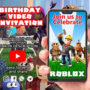 Roblox uitnodiging, Roblox verjaardag video-uitnodiging, geanimeerde uitnodigingen, Roblox Party, Roblox, kinderen verjaardag uitnodigen, kaart uitnodiging