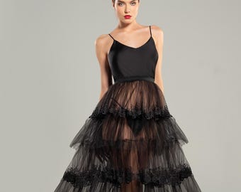 Lace Satin Nightgown, Long Tulle Skirt, Romantic Sleepwear
