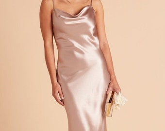 Silk Satin Midi Dress: Strappy Backless Lined Sheath