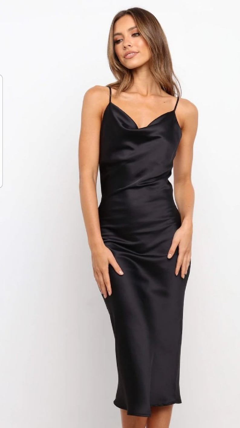 Black Silk Satin Midi Dress Strappy Backless Lined Dress Etsy — free download