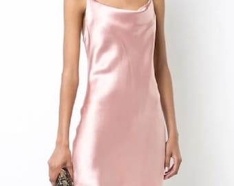 Silk Satin Mini Dress: Backless Low-cut Lined Sheath