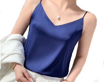 Stylish v neck blouse made of silky quality satin fabric that you can use both at home and at work.