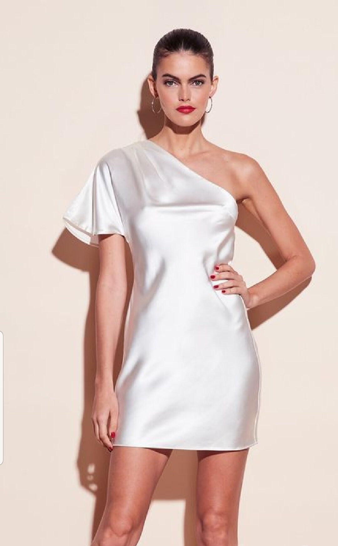 One Shoulder Short Satin Dress in White