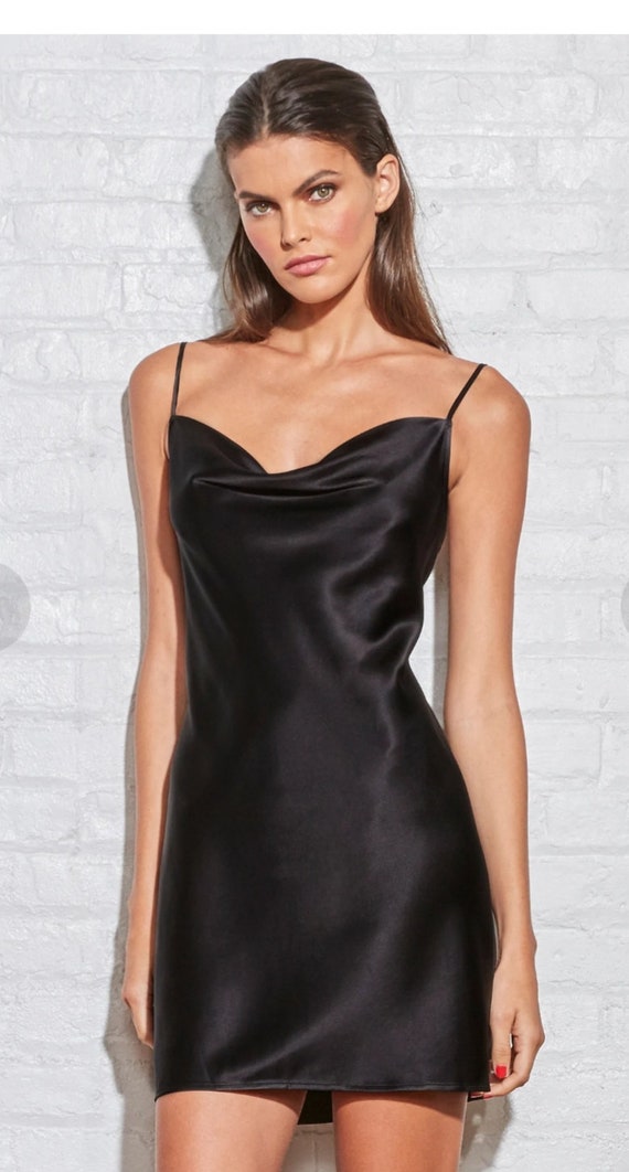 Black Dress Silk Satin Mini Dress Strappy Backless Low cut Collar Split Dress Date Night Dress Sheath Dress Lined Dress Etsy Canada