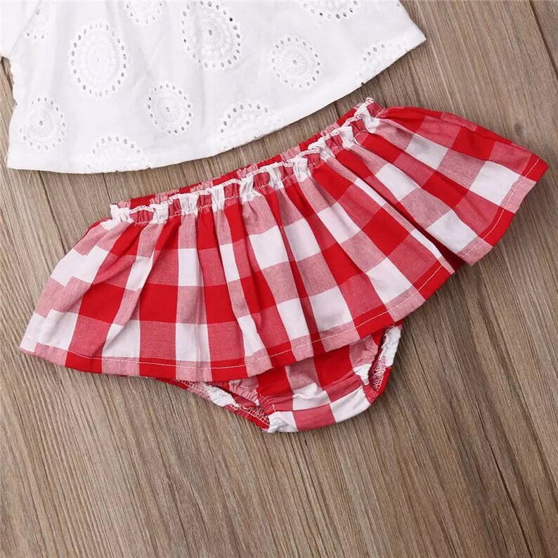 Red & White Plaid Checkered Baby Outfit 3 Piece Set for Summer - Etsy
