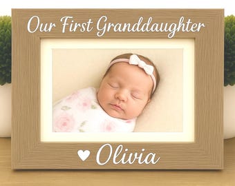 Our First granddaughter personalized picture frame, First Grandchild gift, new grandparent gift, baby keepsake, baby announcement gift