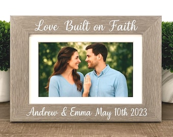 Love Built on Faith Engagement personalized picture frame, engagement, Christmas engagement gift, engagement gift for couple, She said yes