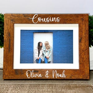 5x7 COUSINS ~ Landscape Cream Mat & Fruitwood Picture Frame ~ Holds a 4x6  or Cropped 5x7 Photo ~ Gift for a Cousin