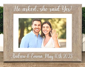 He ask she said yes engagement personalized picture frame, engagement gift, Christmas engagement gift, engagement gift for couple