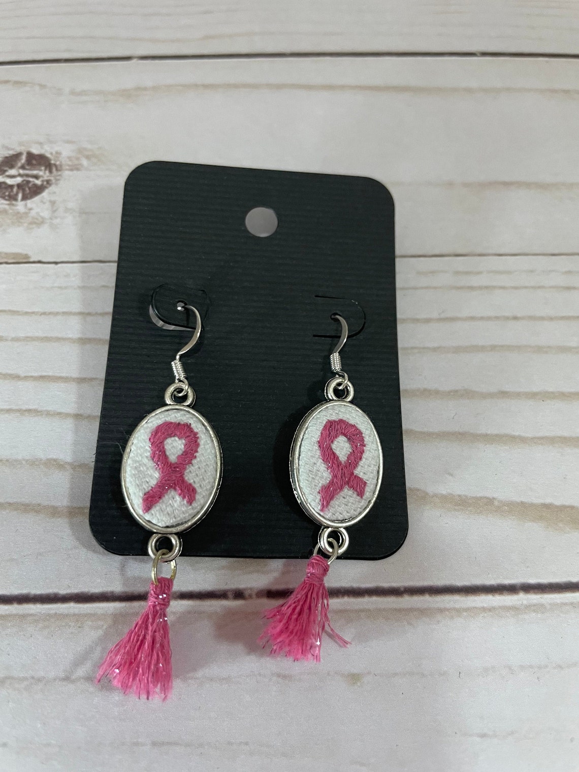 Breast Cancer Ribbon Earrings Etsy