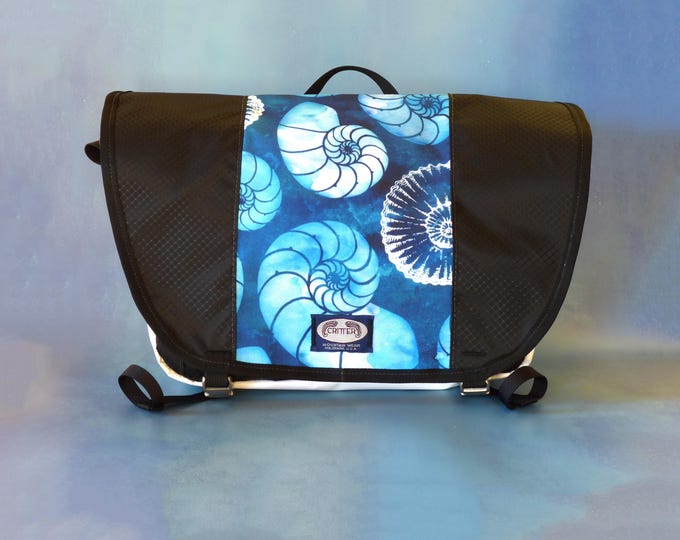 Ammonite Print Upcycled Truck Tarp Messenger Bag