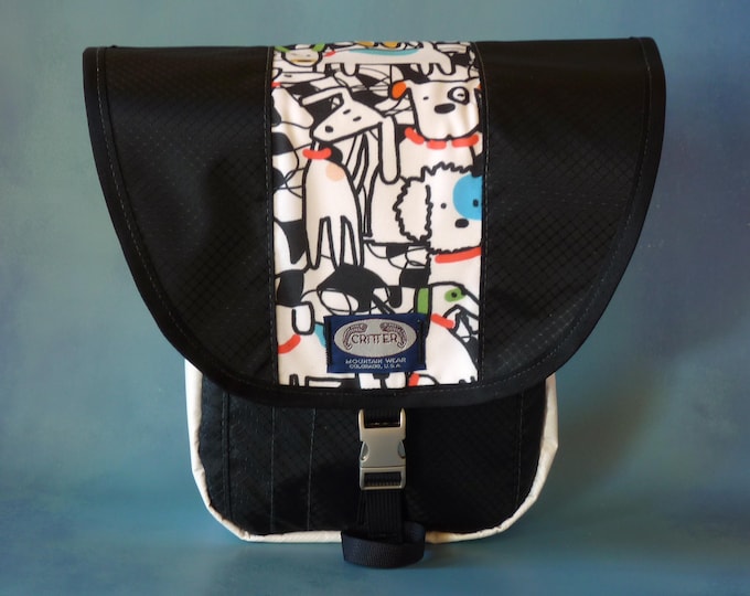 Party Dog Print Upcycled Truck Tarp Messenger Bag