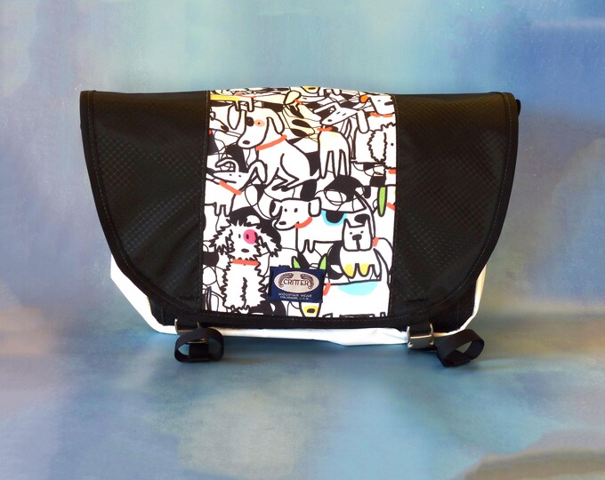 Party Dogs Print Upcycled Truck Tarp Messenger Bag