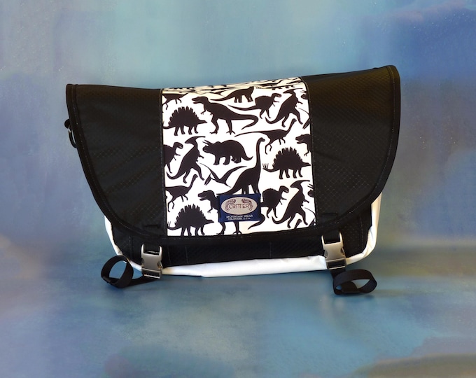 Dinosaur Friends Print Upcycled Truck Tarp Messenger Bag