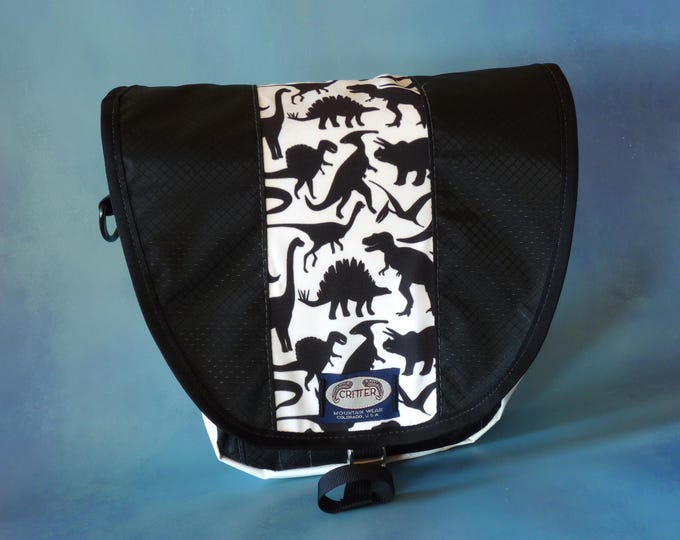Dinosaur Friends Print Upcycled Truck Tarp Messenger Bag