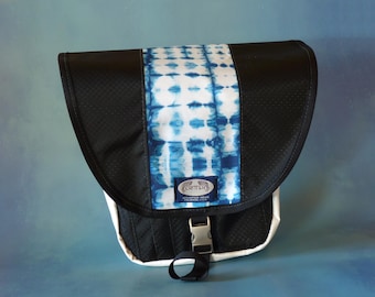 Shibori Print Upcycled Truck Tarp Messenger Bag