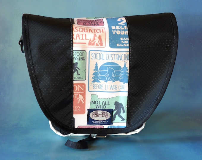 Bigfoot Print Upcycled Truck Tarp Messenger Bag