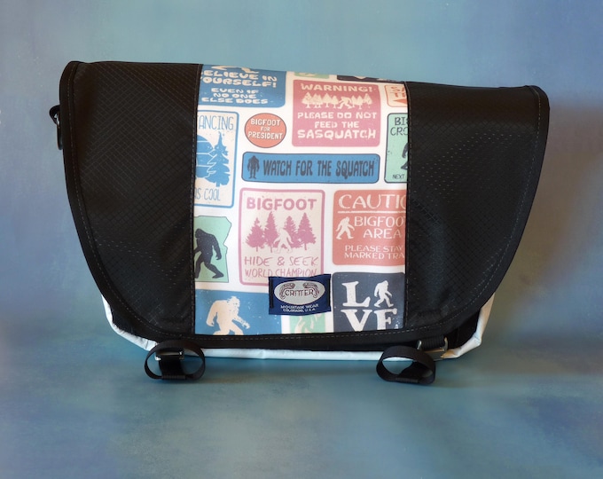 Bigfoot Print Upcycled Truck Tarp Messenger Bag