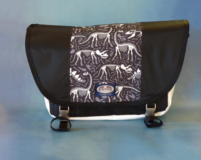 Dinosaur Bones Print Upcycled Truck Tarp Messenger Bag