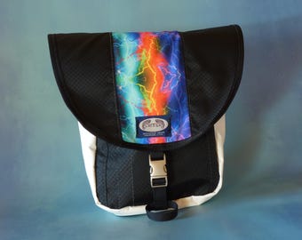 Cosmic Lightening Print Upcycled Truck Tarp Messenger Bag