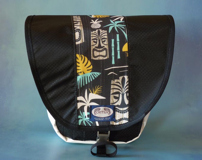 Island Tiki Print Upcycled Truck Tarp Messenger Bag