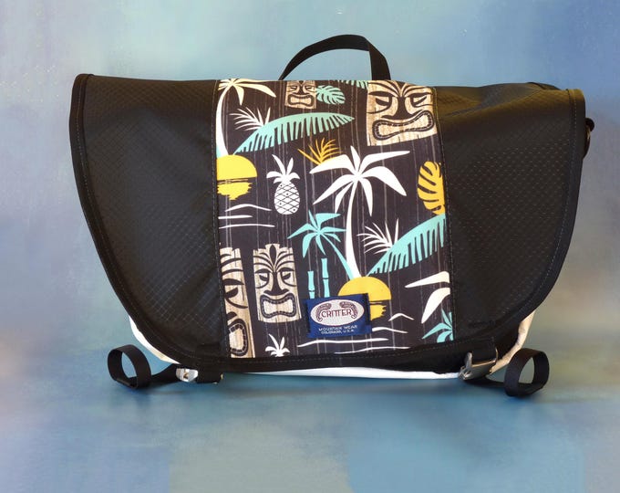 Island Tiki Print Upcycled Truck Tarp Messenger Bag