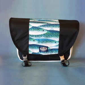 Medium Upcycled Truck Tarp Messenger Bag: 12 Prints
