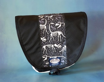 Dinosaur Bone Print Upcycled Truck Tarp Messenger Bag