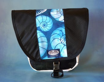 Ammonite Print Upcycled Truck Tarp Messenger Bag