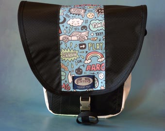 Super Heros Print Upcycled Truck Tarp Messenger Bag