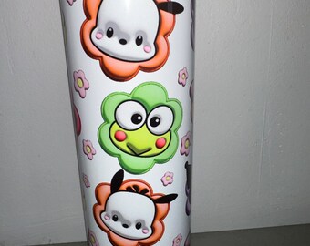 Kitty And Friends Tumbler Travel Tumblers Coffee Mug | Insulated Bottom Rubber Cup Tumbler With Lid And Metal Straw 20oz