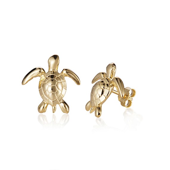 14K Yellow Gold Turtle Earrings Etsy Australia