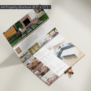 May include: Landscape A4 property brochure (8.5" x 11") with interior and exterior property photos. The brochure is open, held together with a copper clip, and features the text "It is well".