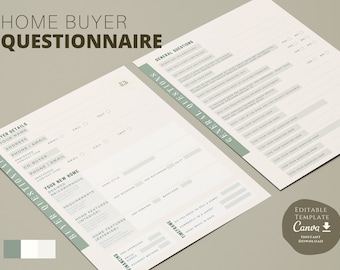 Real Estate Buyer Questionnaire, Home Buyer Questionnaire Template, Real Estate Marketing Tools, Buyer Survey, Realtor form template